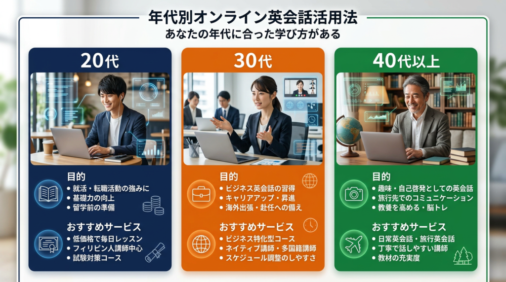 年代別（20代・30代・40代以上）初心者のオンライン英会話活用法