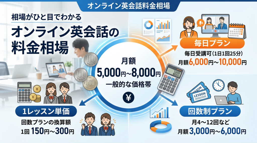 結論｜オンライン英会話の料金相場は月額5,000円〜8,000円