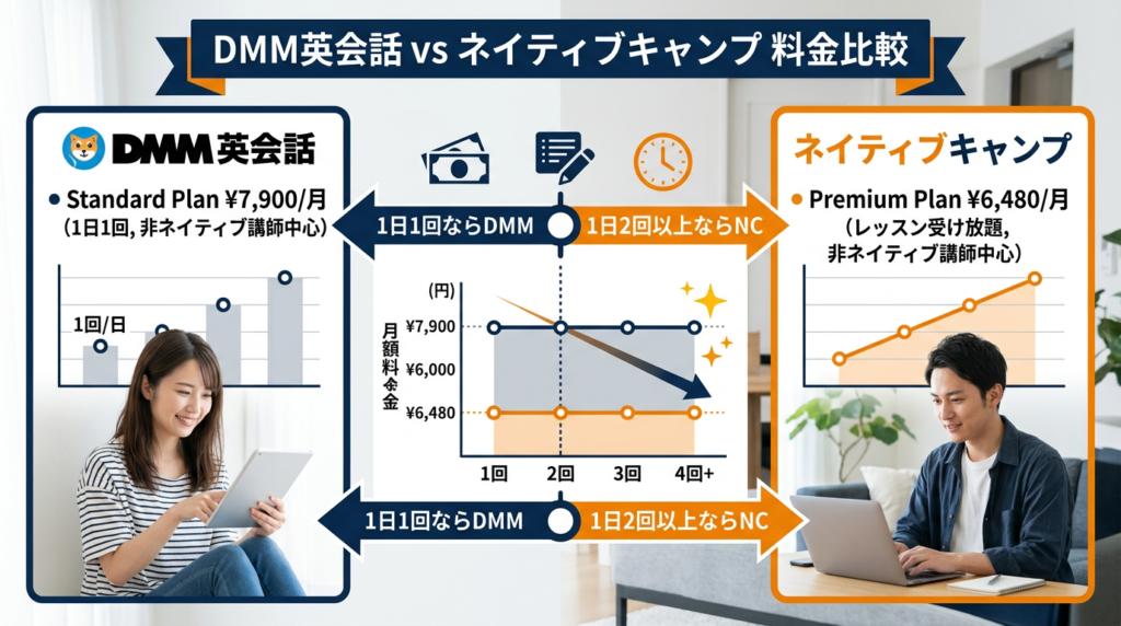 料金を比較|1日1回ならDMM、2回以上ならネイティブキャンプ