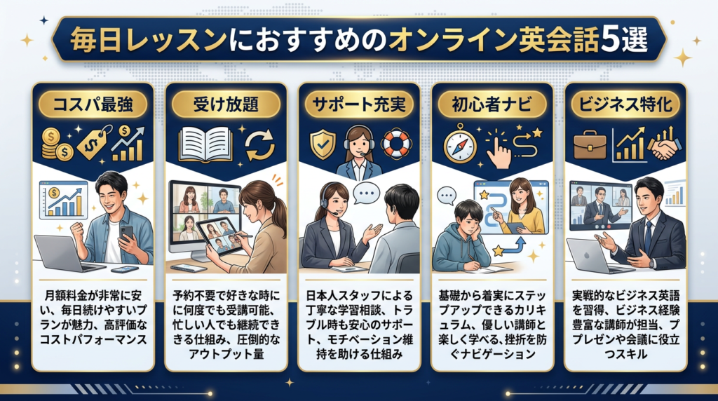 毎日レッスンできるオンライン英会話おすすめ5選【2026年最新】