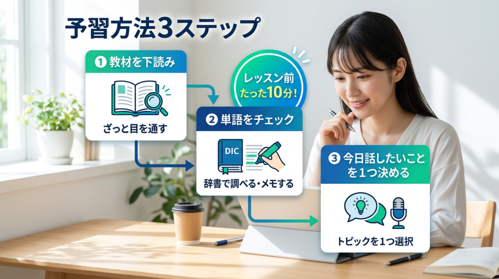 オンライン英会話の効果的な予習方法3ステップ【レッスン前10分】