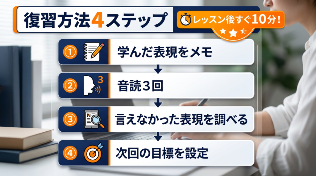 オンライン英会話の効果的な復習方法4ステップ【レッスン後10分】
