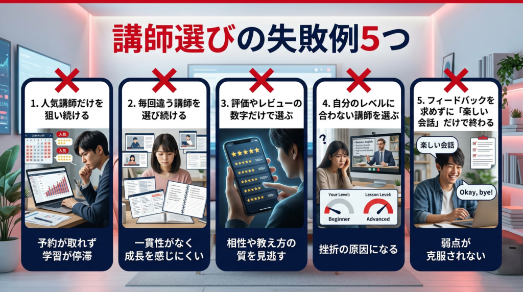 オンライン英会話の講師選びでよくある失敗例5つ