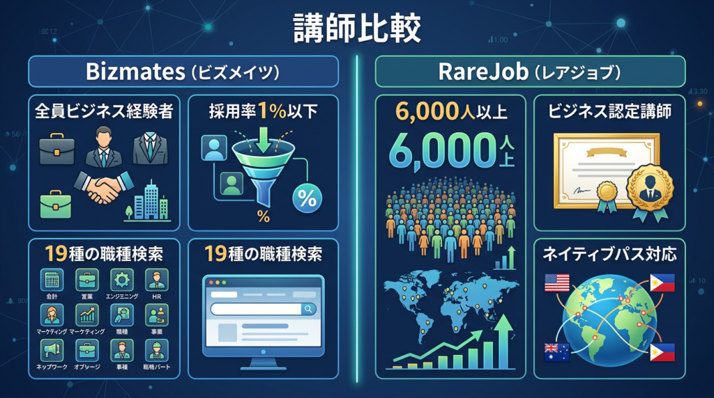 ビズメイツとレアジョブの講師を比較