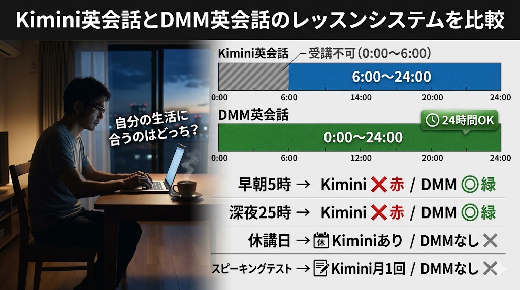 Kimini英会話とDMM英会話のレッスンシステムを比較