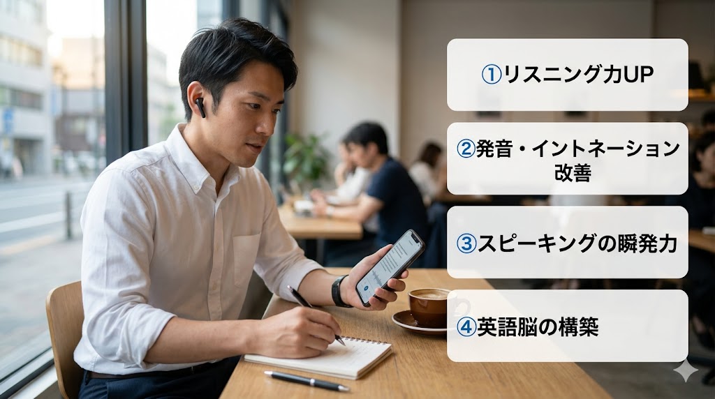 シャドーイングの効果4つ【リスニング・発音・スピーキング・英語脳】