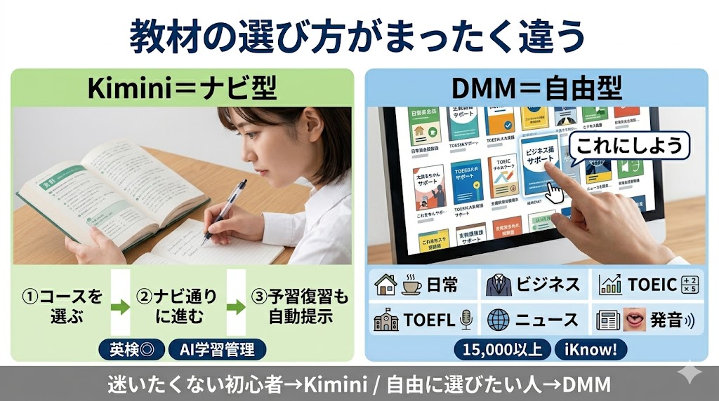 Kimini英会話とDMM英会話の教材・カリキュラムを比較