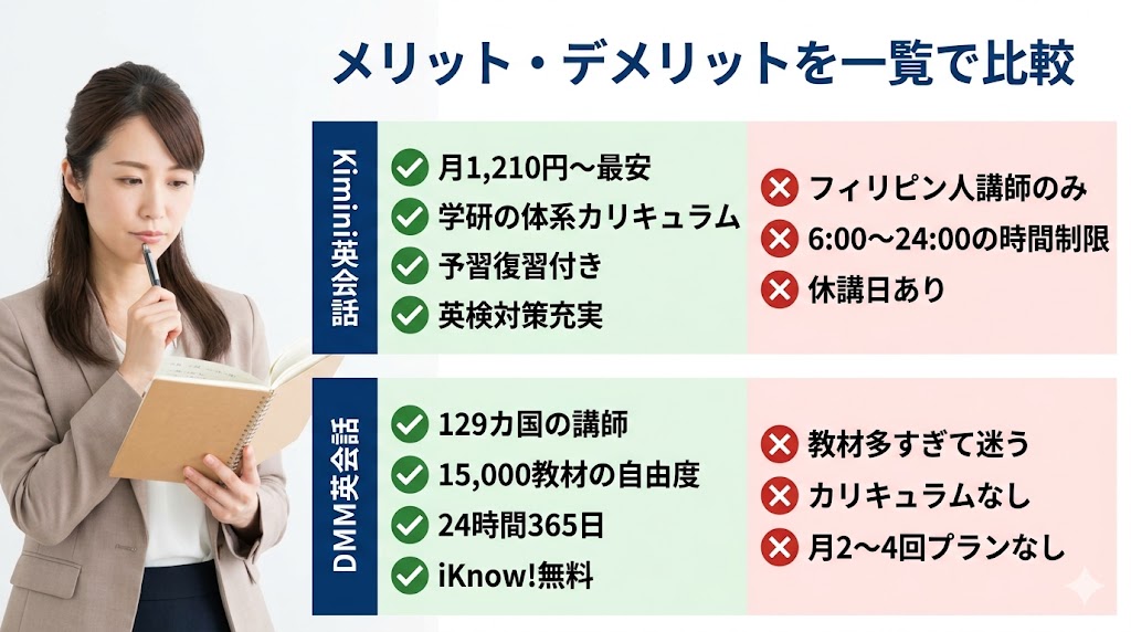 Kimini英会話とDMM英会話のメリット・デメリットを比較