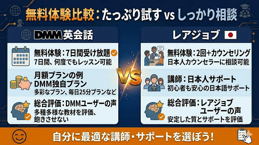 無料体験を比較|7日間受け放題 vs 2回+カウンセリング
