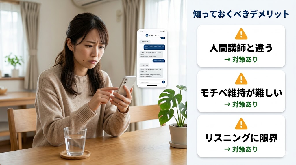 AI英会話アプリのデメリットと対策【おすすめする前に知っておくべきこと】