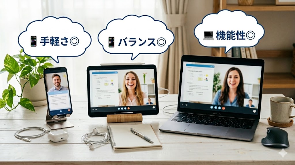 スマホ vs パソコン vs タブレット｜オンライン英会話に最適なデバイスを比較