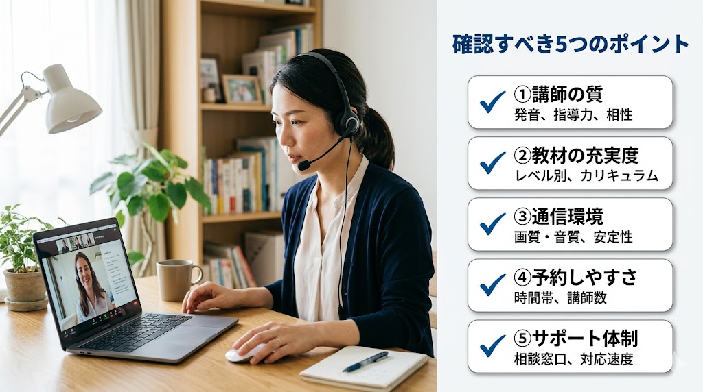 オンライン英会話の無料体験で確認すべきおすすめチェックポイント5つ